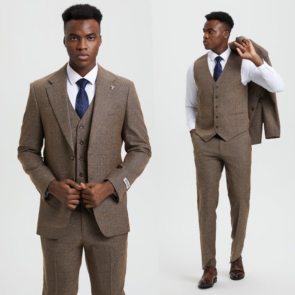 Exclusive Stacy Adams Graph Check 3pc Suit, Grey